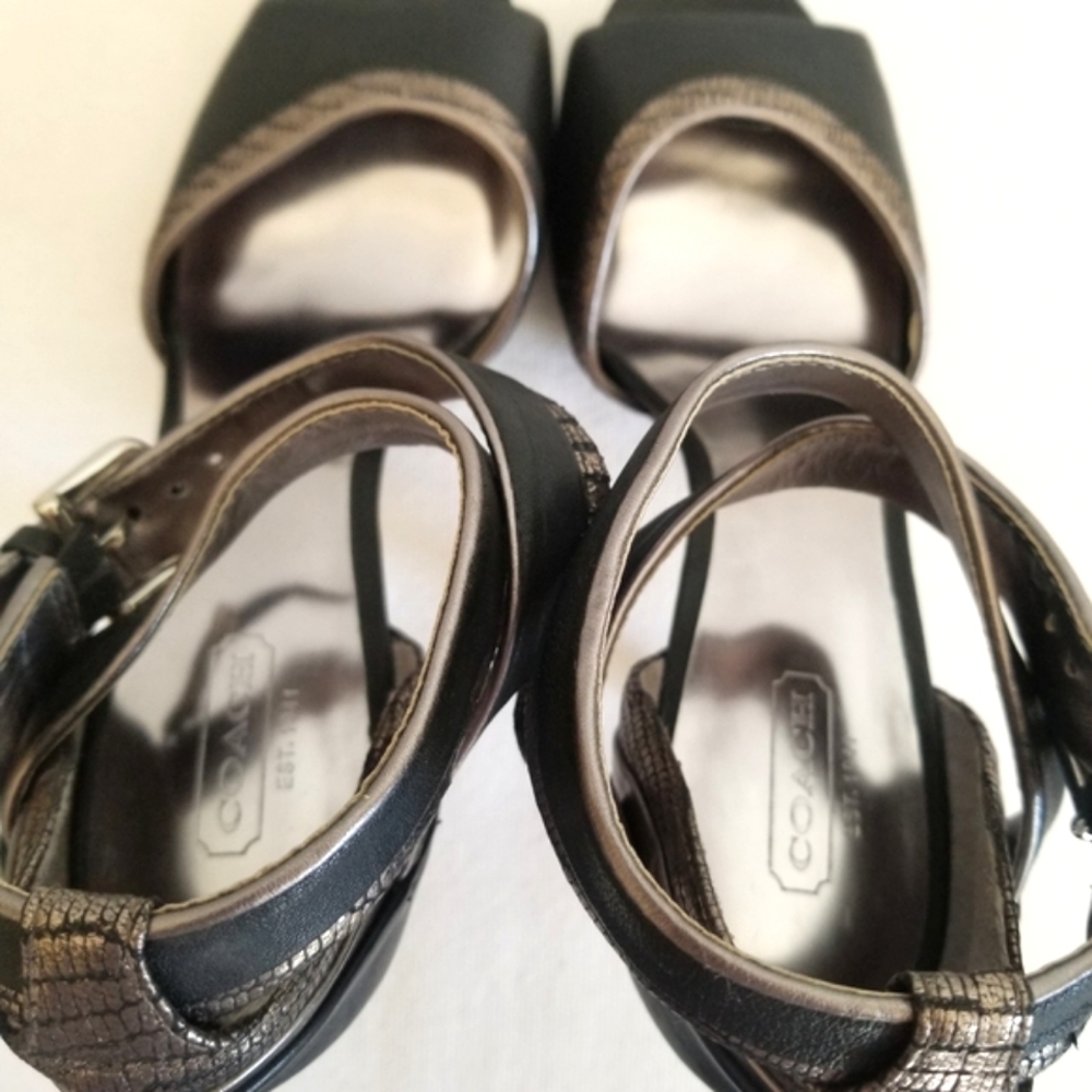 Coach Andrea Black Leather Metallic Trim Heels Size 8.5 - Picture 5 of 10